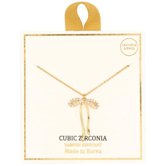 What's Hot - 18k Gold Dipped Tarnish Resistant CZ Bow Necklace