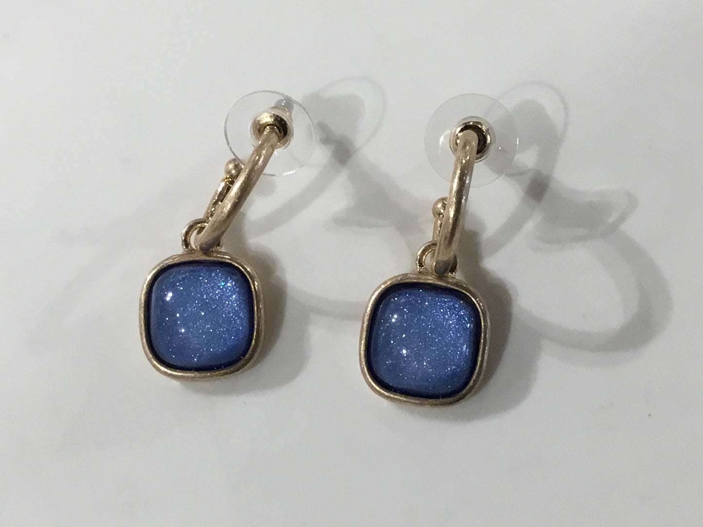 Square Stone Drop Hoop Earrings
