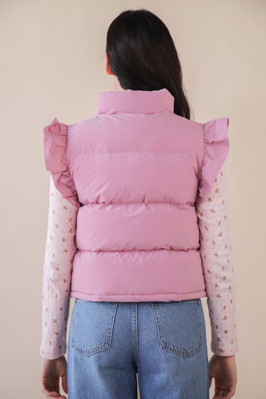 Front Bow Ruffle Sleeve Puffer Vest