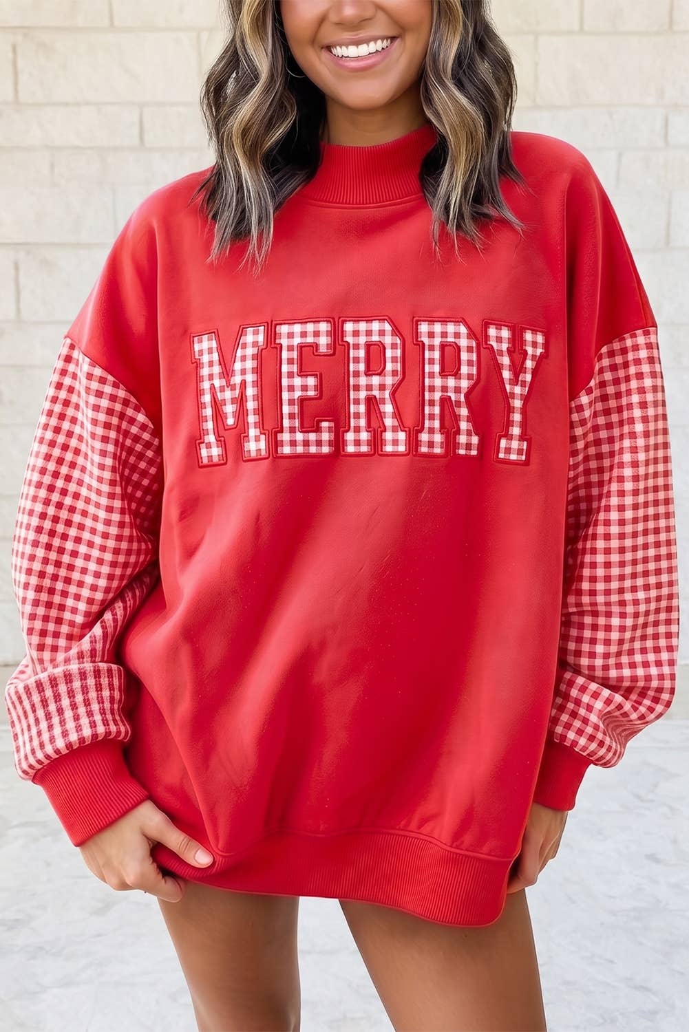 Merry Gingham Plaid Oversized Sweatshirt
