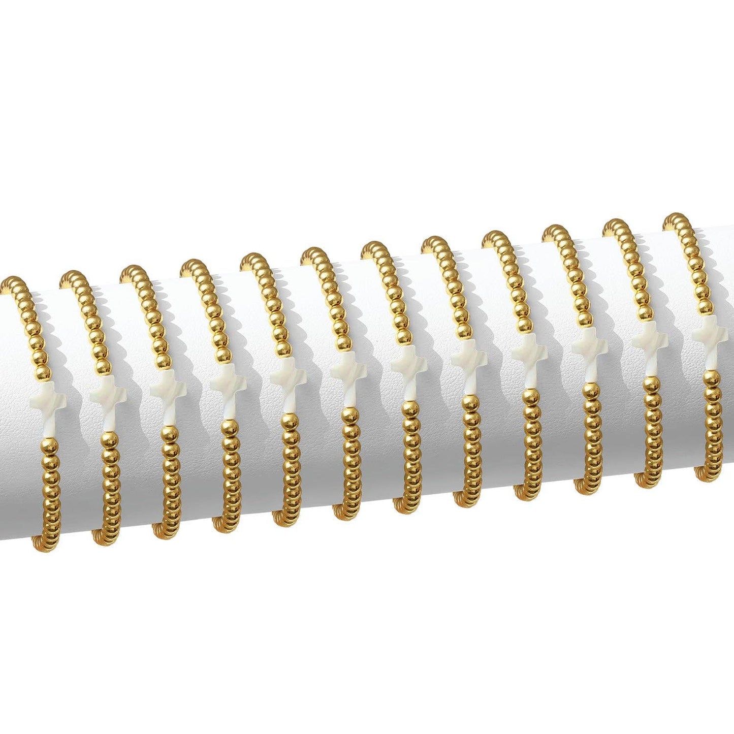 Splendid Iris - 4mm Stretch Breaded Bracelet w/ Cross