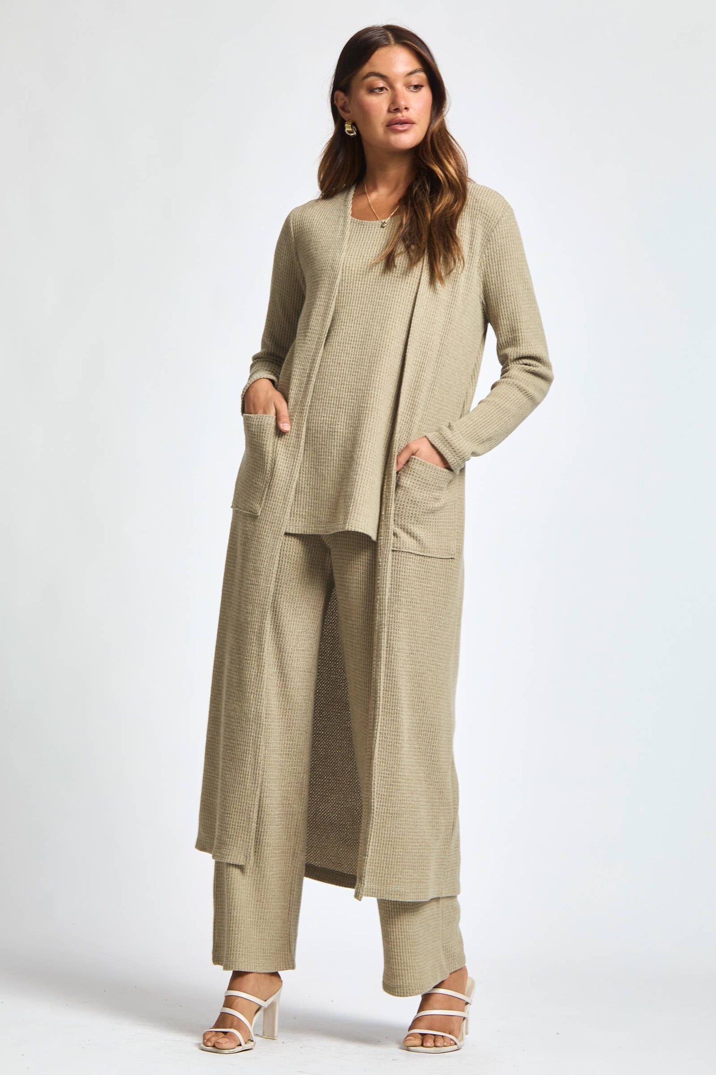 Dear Scarlett - Thermal Sleeveless Tank + Cardigan + Relaxed Pants