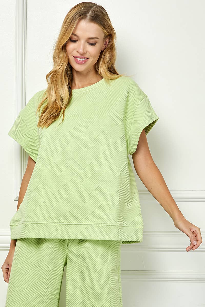 Crawford Hill Textured Short Sleeve Sweatshirts Lounge Wear Top and Bottom