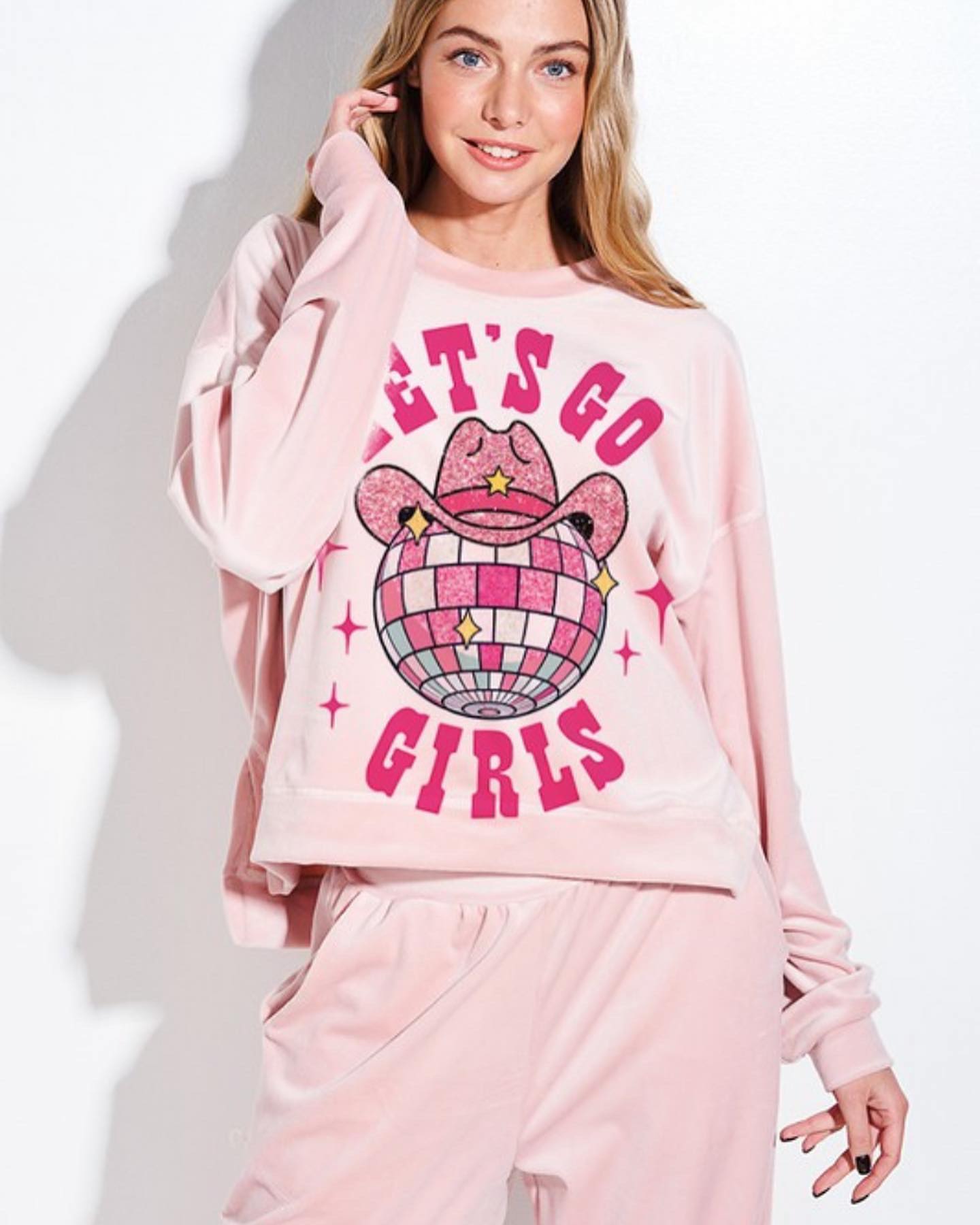 Let's go girls print soft velvets sweatshirts set