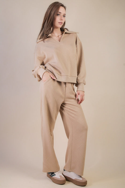 Textured Knit Casual Comfy Top & Pants Set