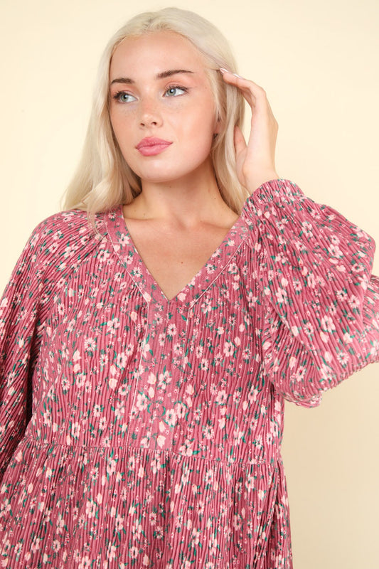 Flower Printed Velvet Babydoll Mini Dress