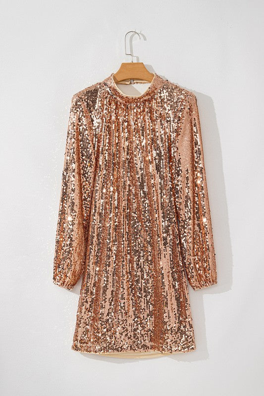 Sequin long sleeve backless mini dress