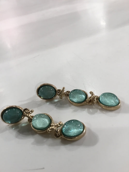 Gold Three Tier Oval Dangle earrings with Aqua stone