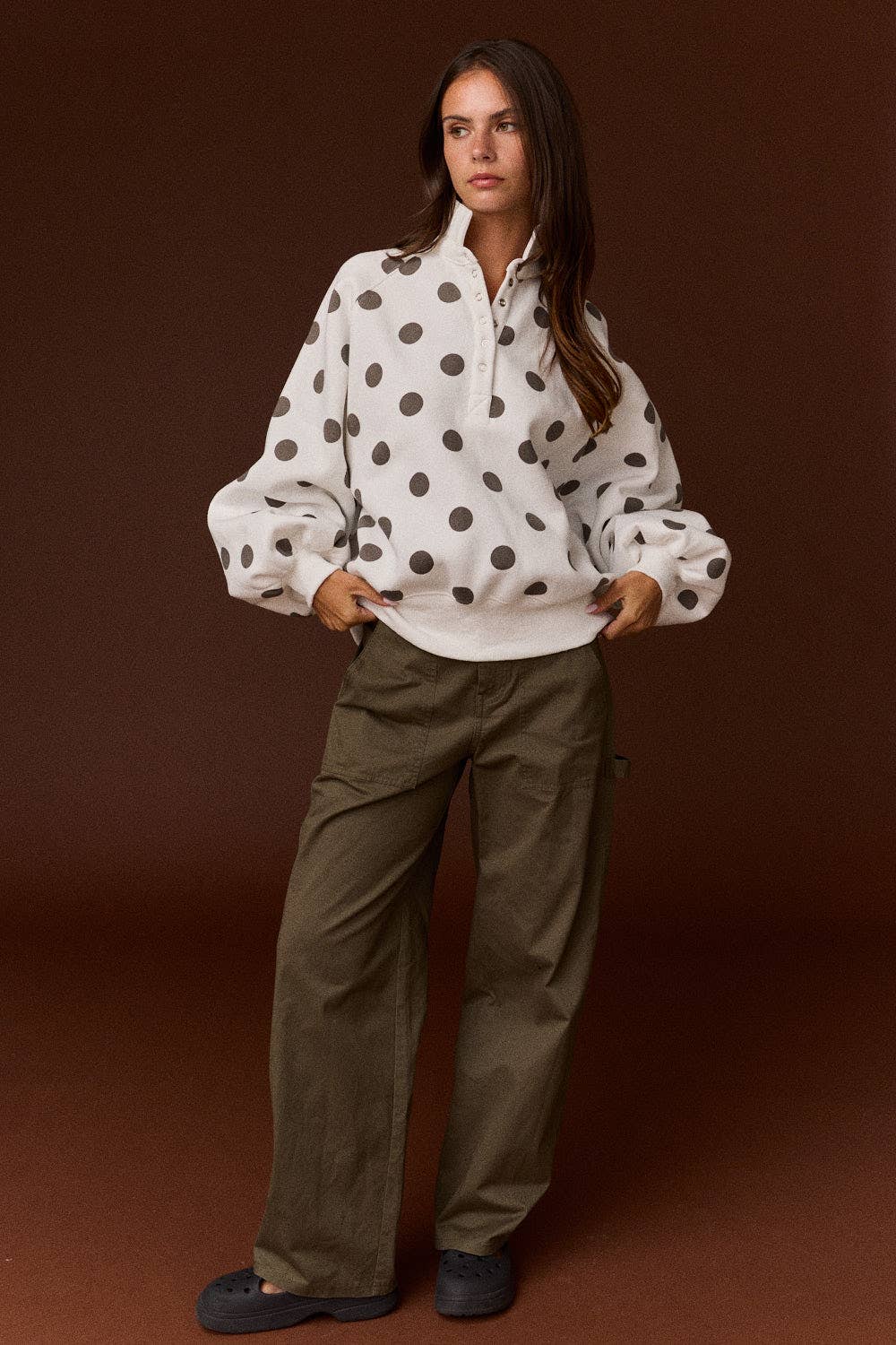 Women's Polka Dot Half-Snap Sweatshirt with Collar – Boutique Pullover