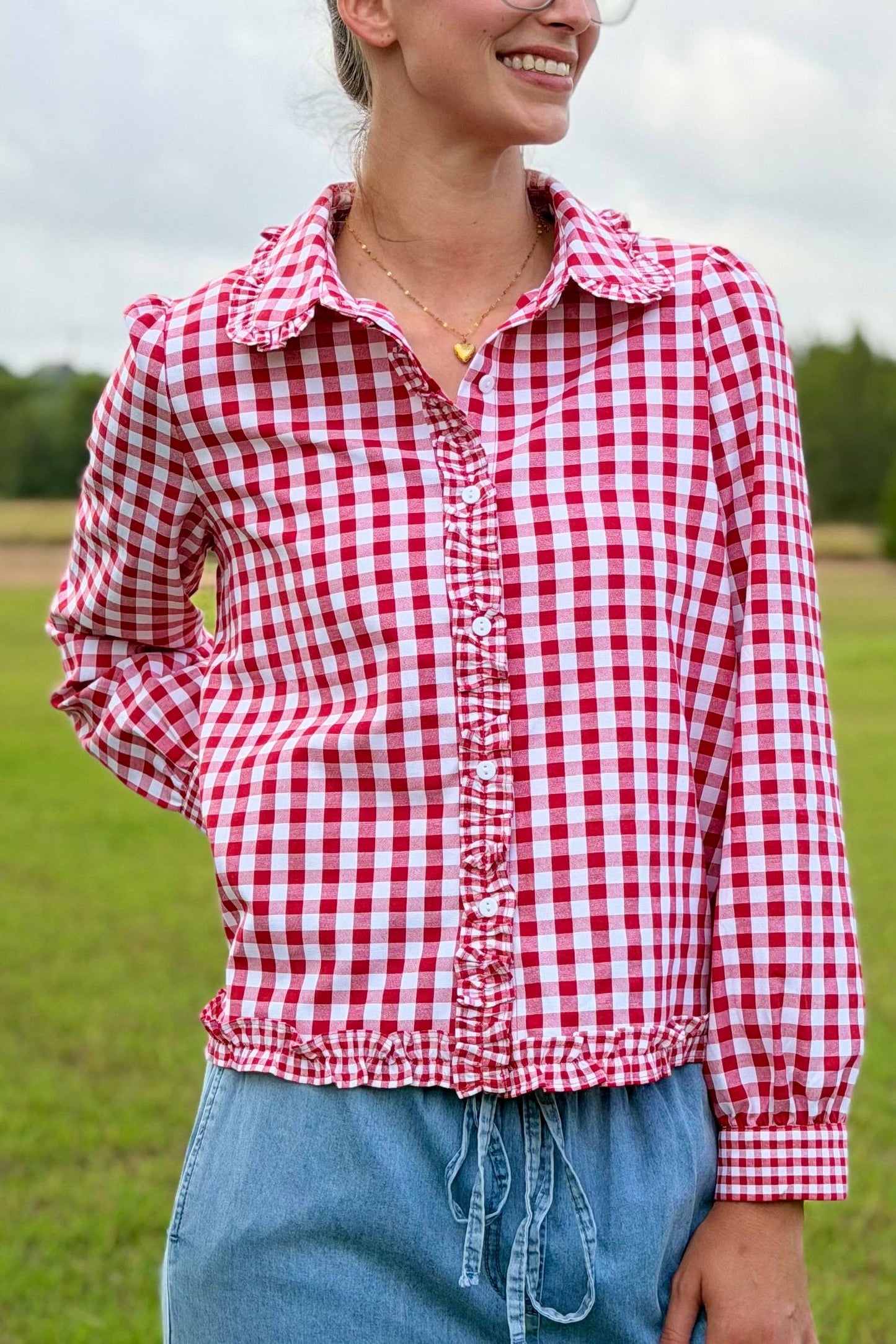 Julie Red Gingham Long Sleeve