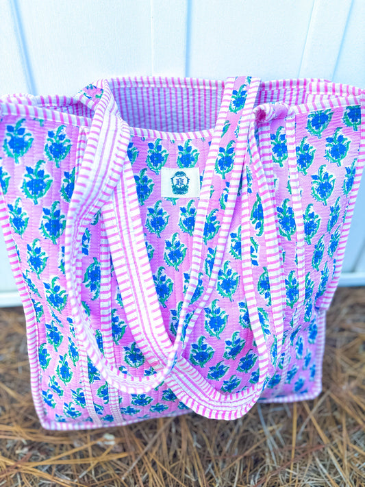 Blue Blossom | Regular Quilted Tote Bag