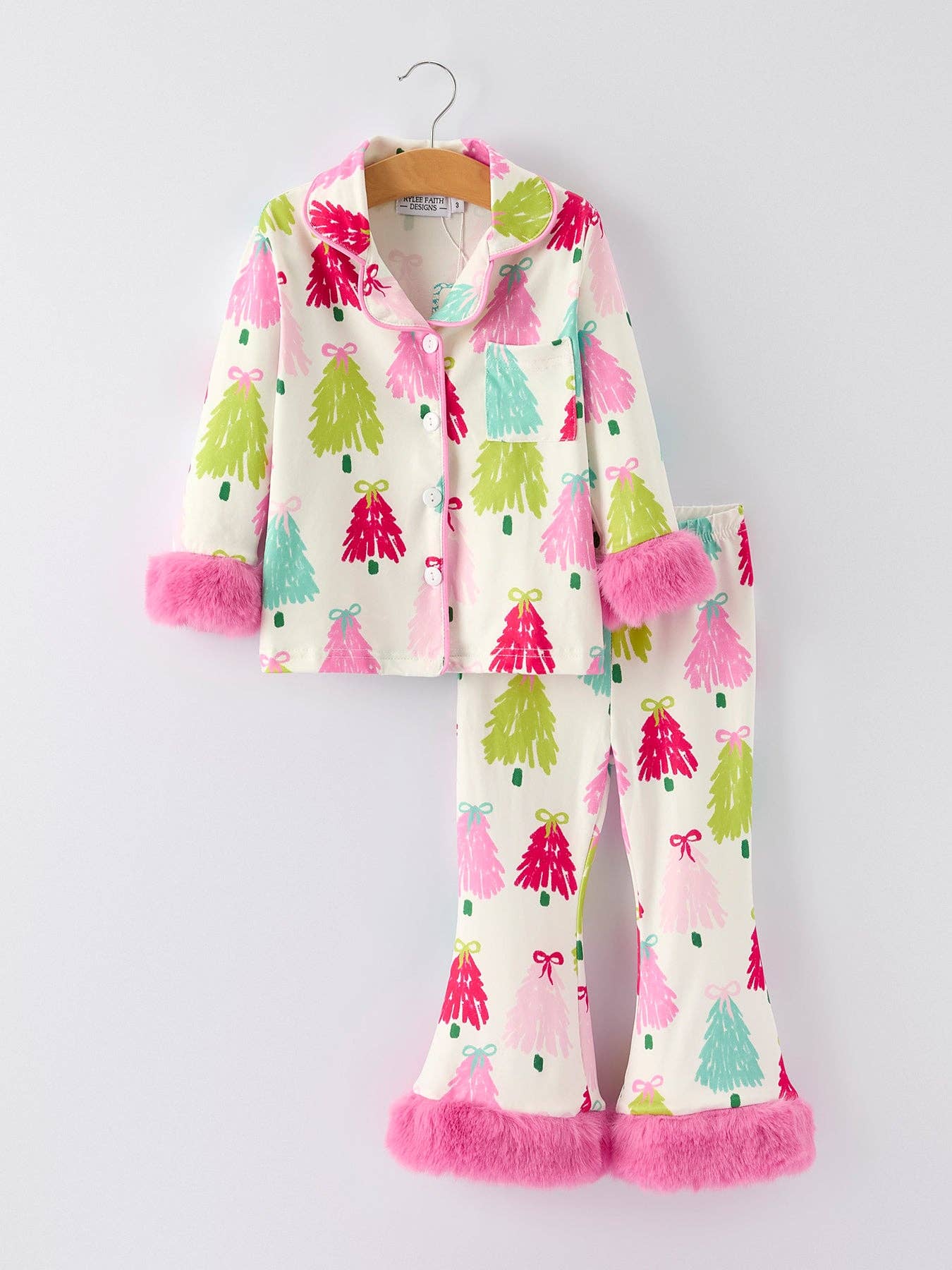 CHB-Festive Christmas Tree Pajamas with Luxurious Furry Trim