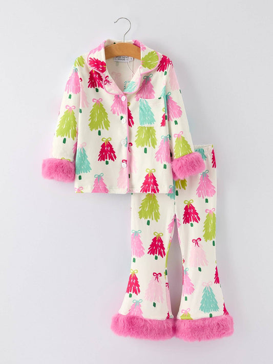 CHB-Festive Christmas Tree Pajamas with Luxurious Furry Trim