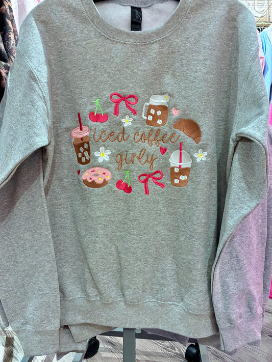 Iced Coffee Girly Embroidered Sweatshirt