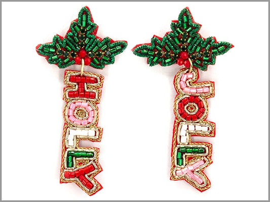 Holly Jolly Red, Pink, Green Seed Bead 2.5" Drop Earring