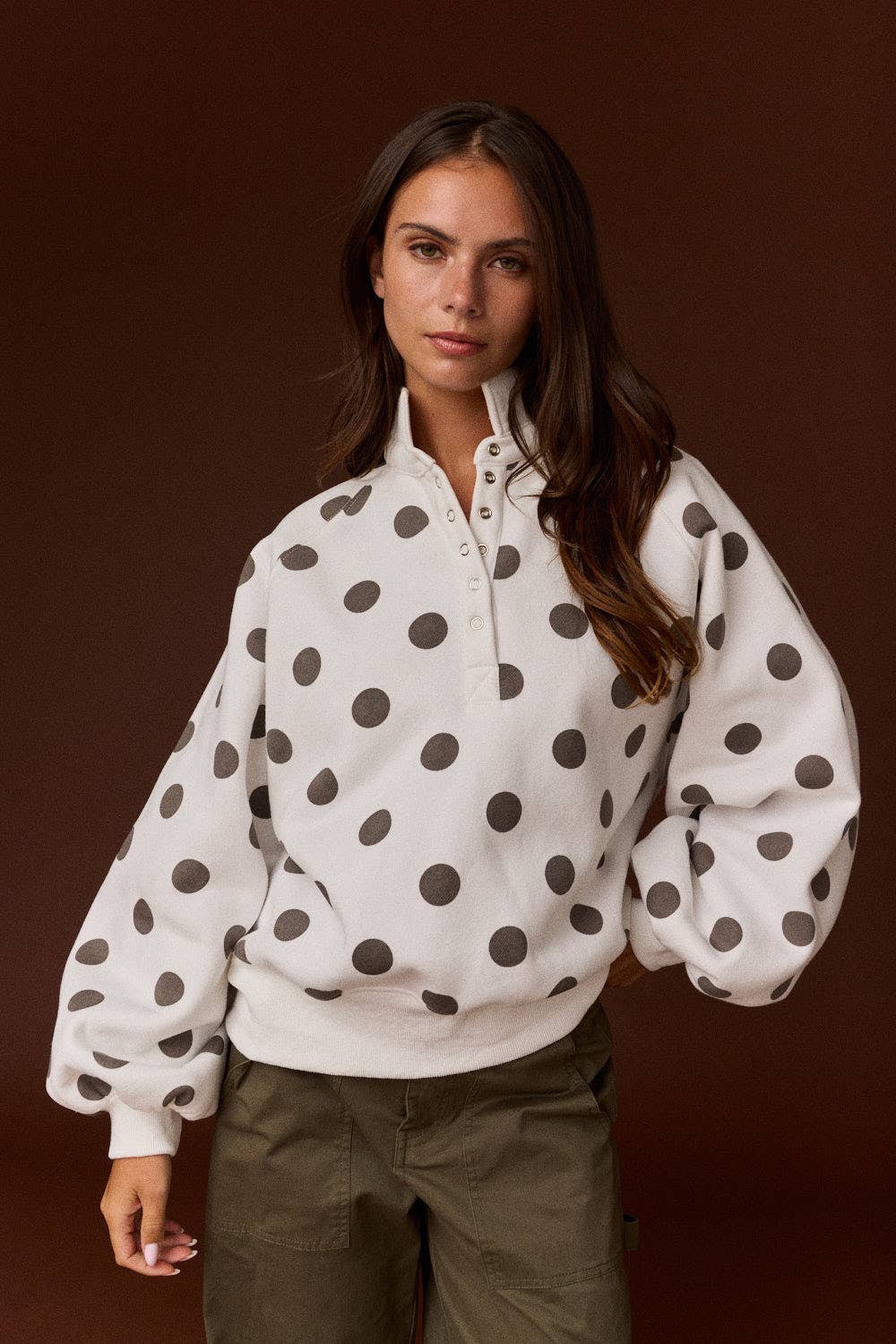 Women's Polka Dot Half-Snap Sweatshirt with Collar – Boutique Pullover