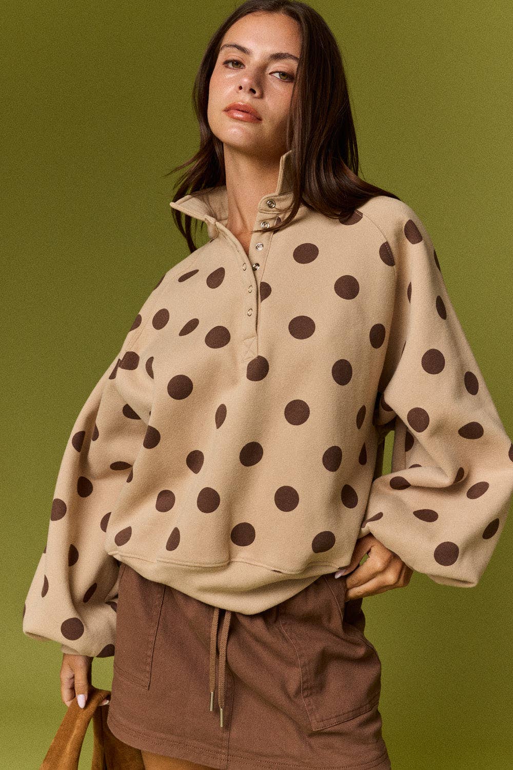 Women's Polka Dot Half-Snap Sweatshirt with Collar – Boutique Pullover
