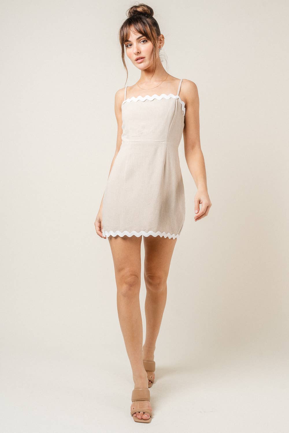 Soft White Pink Trim MINI DRESS