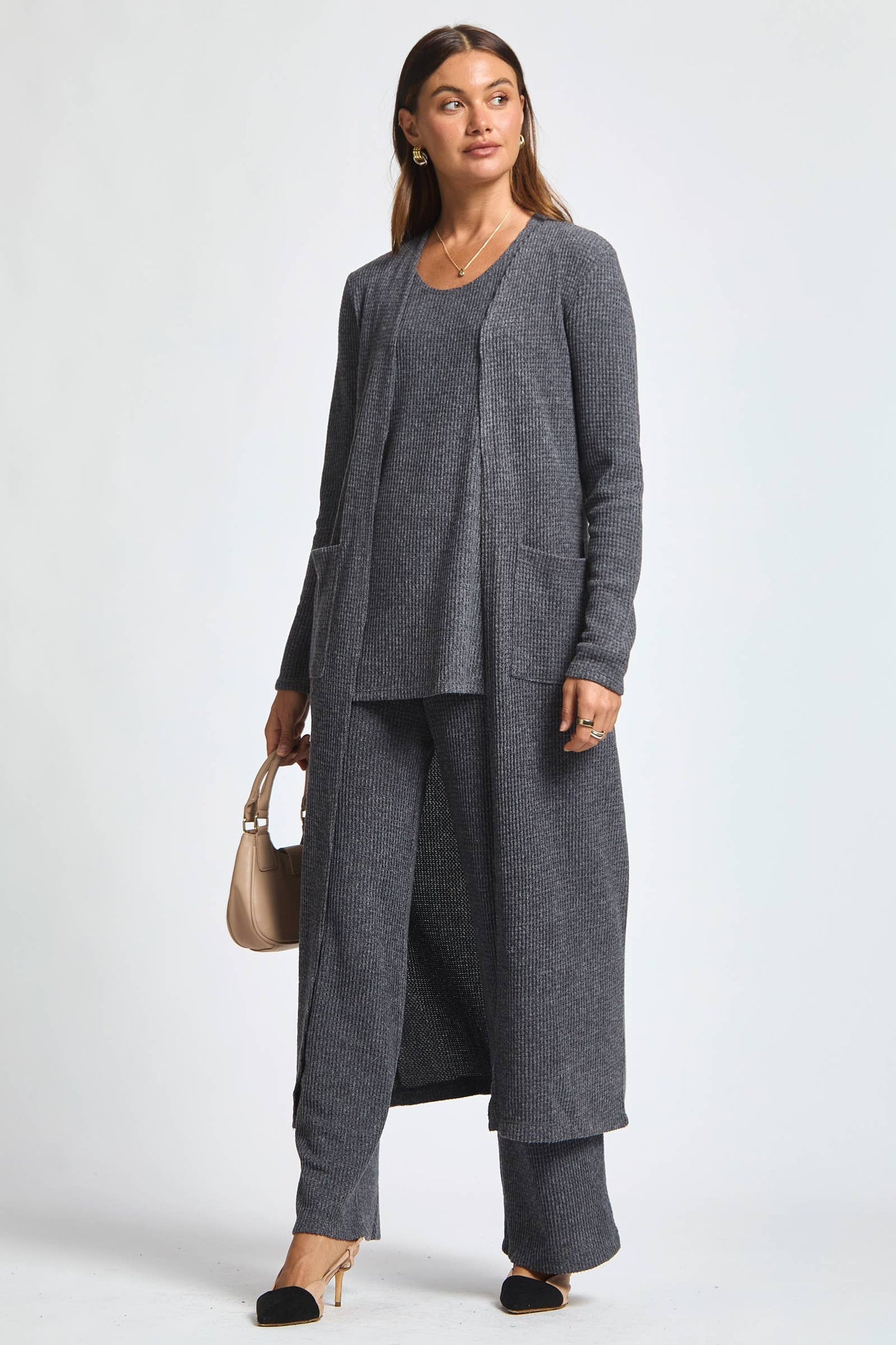 Dear Scarlett - Thermal Sleeveless Tank + Cardigan + Relaxed Pants