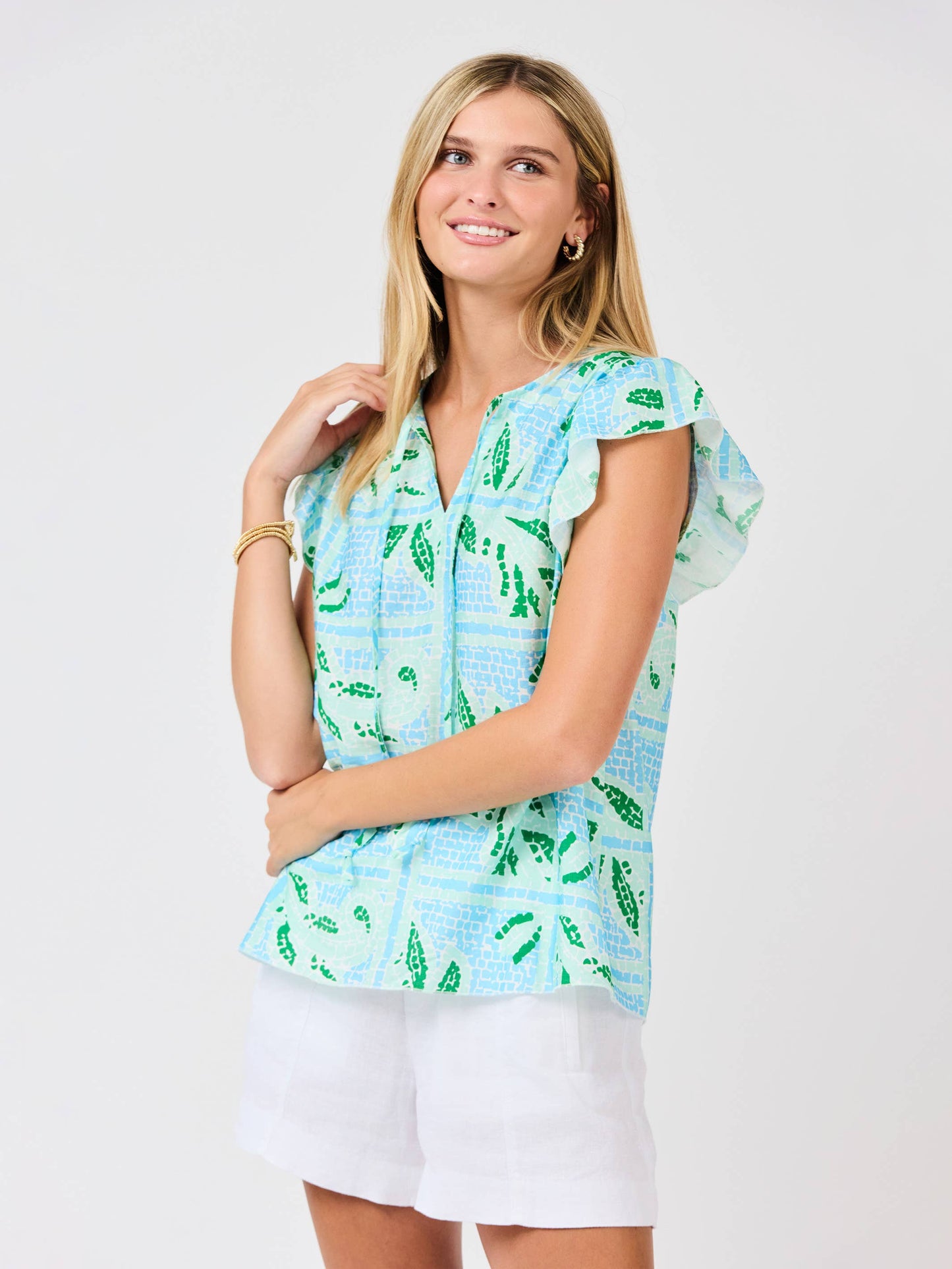 Lydia Top | Trellis Tiles Blue