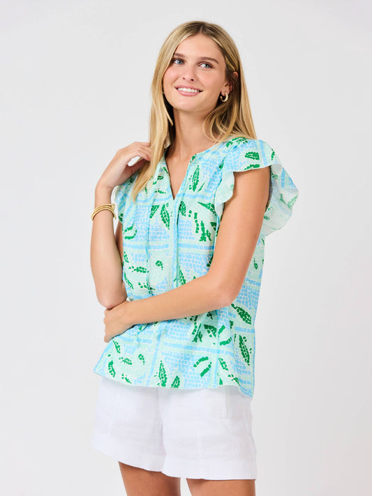 Lydia Top | Trellis Tiles Blue
