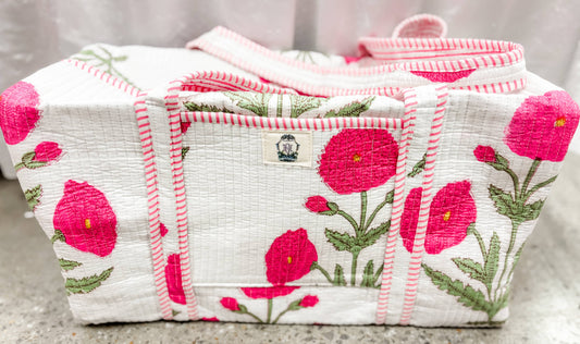 Heart of Grace - Pink Mughal | Large Quilted Duffel Bag