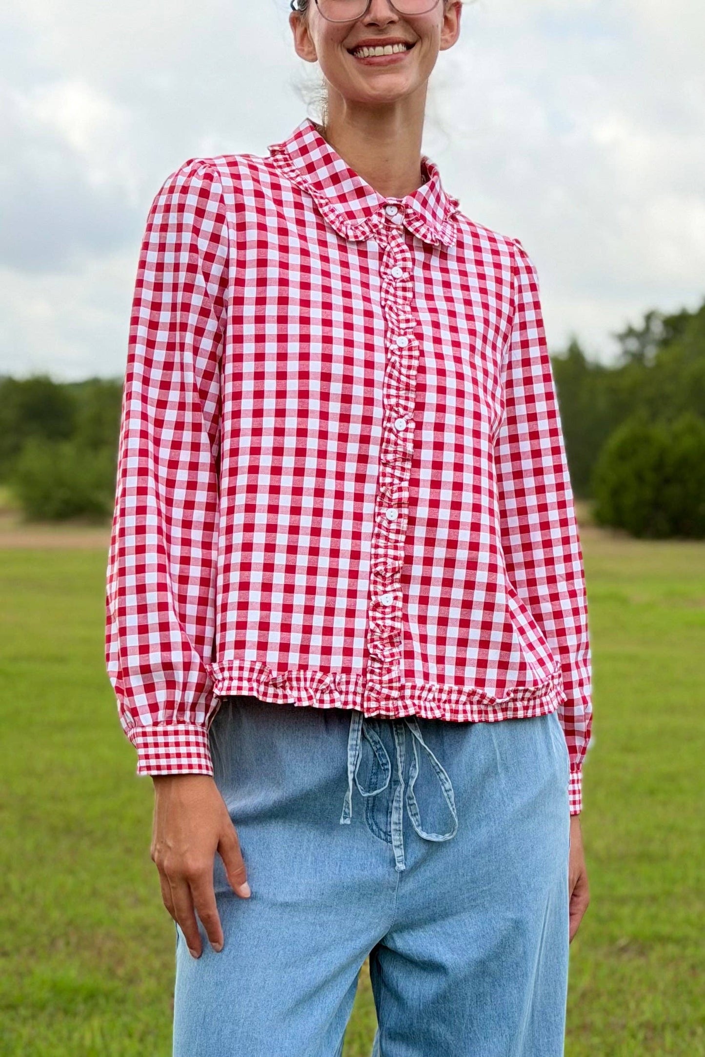 Julie Red Gingham Long Sleeve