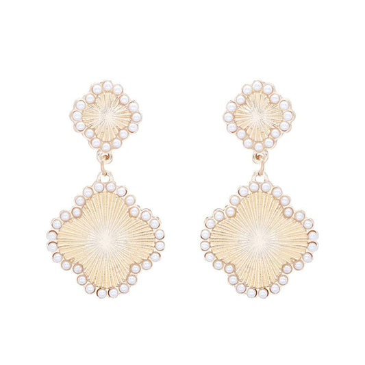 Two Drop Textured Clover with Rhinestone 2" Earring