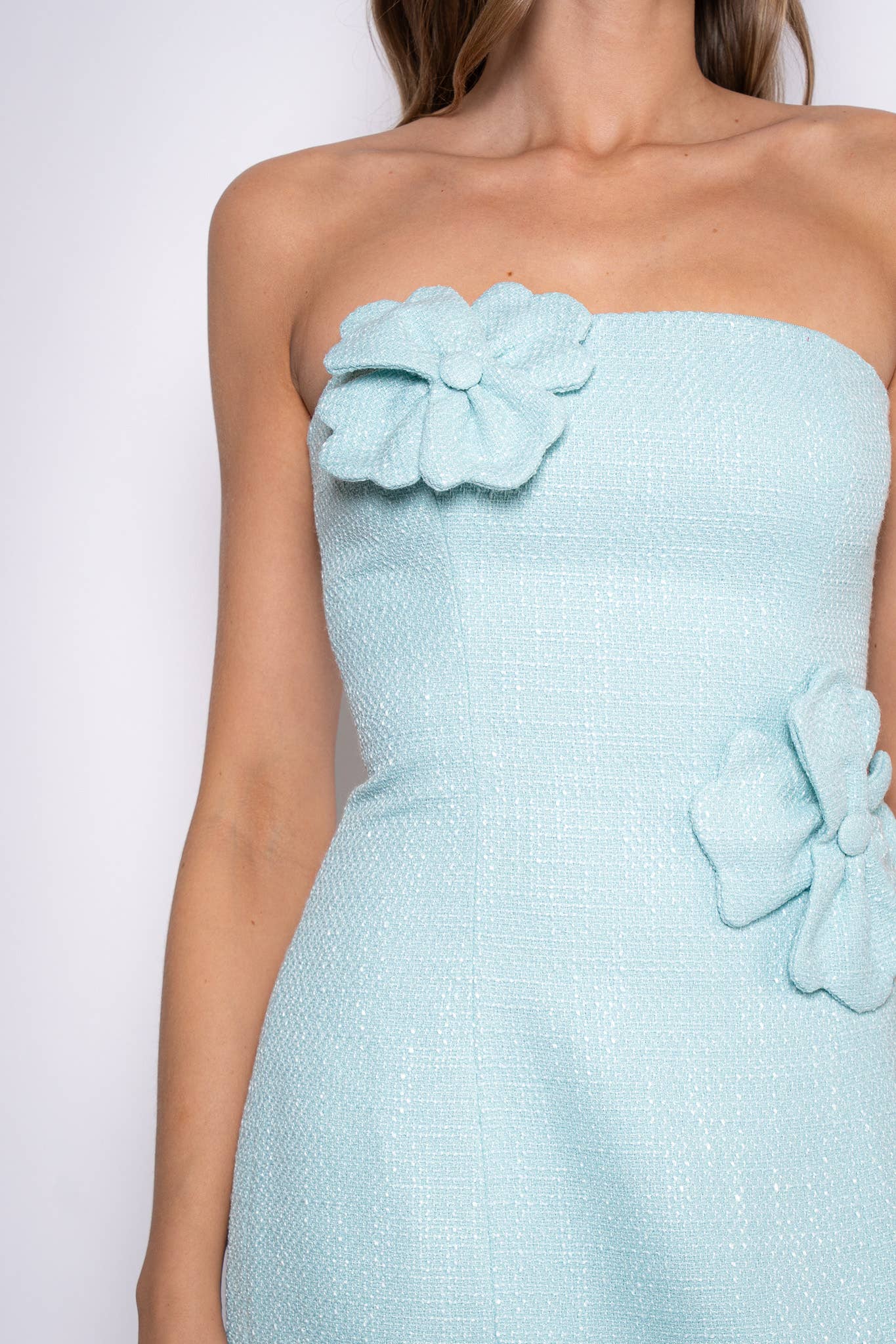 3D FLOWER STRAPLESS BODYCON MINI DRESS