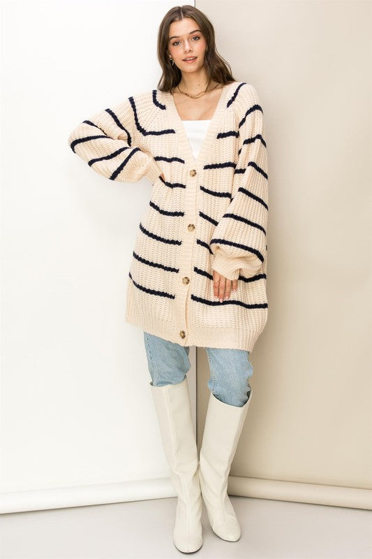 Made for Style Oversized Striped Sweater Cardigan-Drop Ship