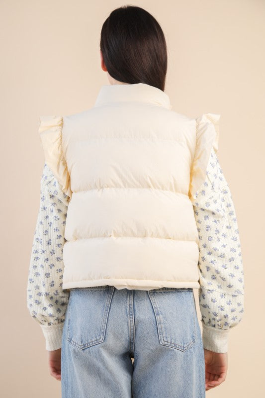 Front Bow Ruffle Sleeve Puffer Vest