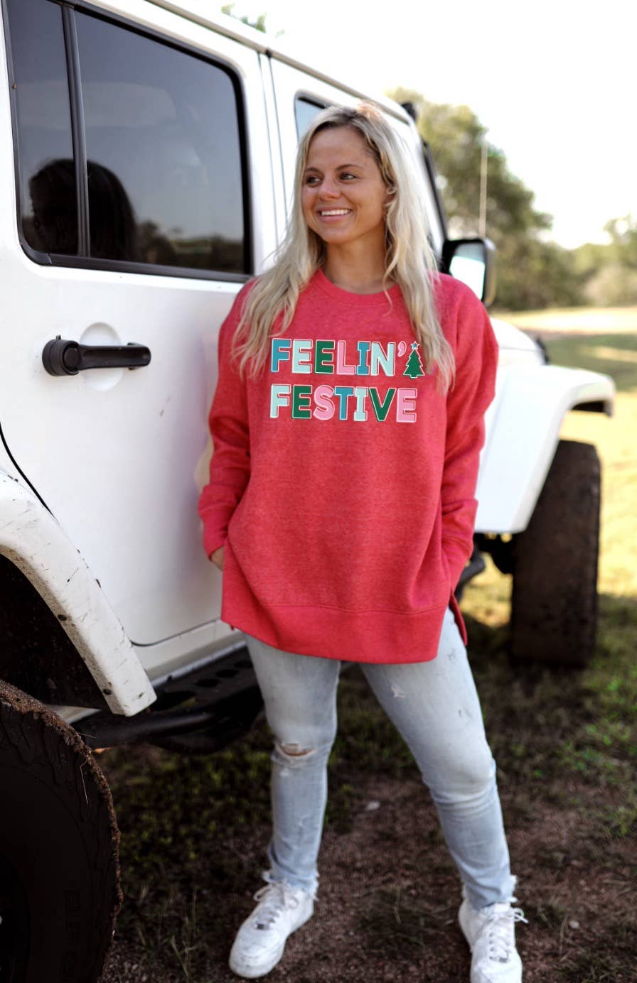 Burnout Sweatshirt - Feelin' Festive (Red)