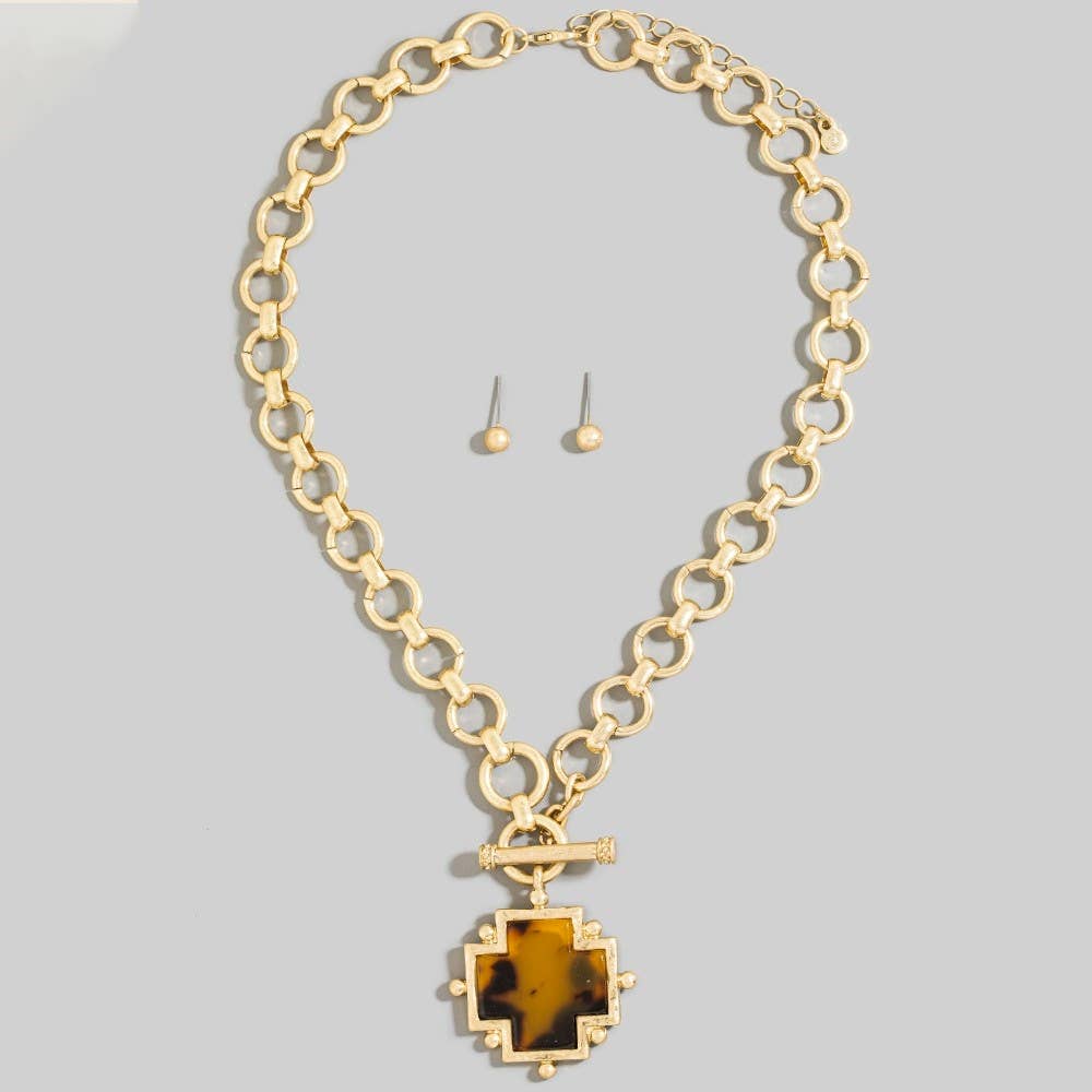 Animal Print Square Cross Necklace