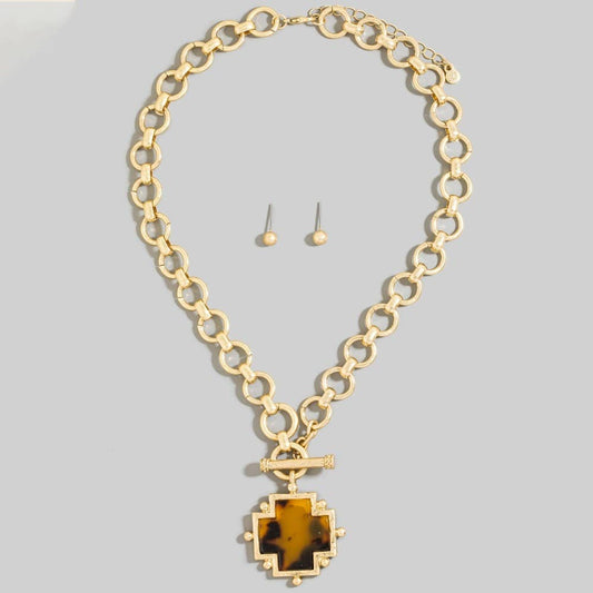 Animal Print Square Cross Necklace