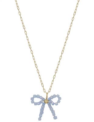 What's Hot - Light Blue Squared bow Crystal 16"-18" Necklace