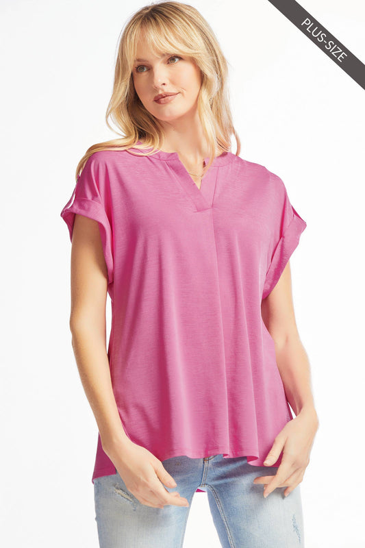PLUS SIZE Lizzy Wrinkle Free Top with Dolman short Sleeves