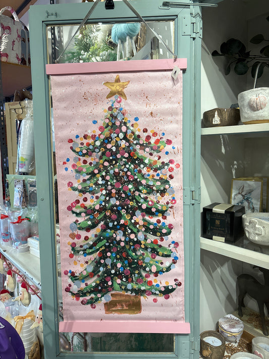 Hand painted Christmas tree scroll hanger
