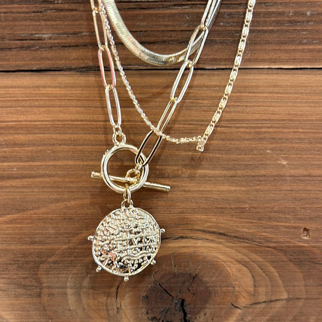 Coin necklace triple chain