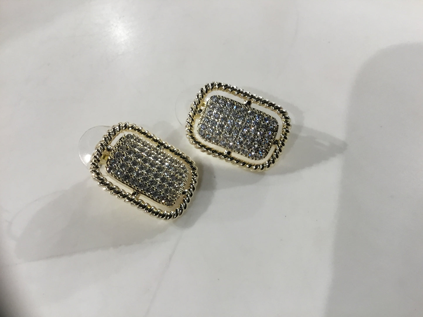 Two Tone Rectangle Cz Pave Earrings