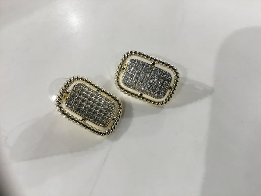 Two Tone Rectangle Cz Pave Earrings