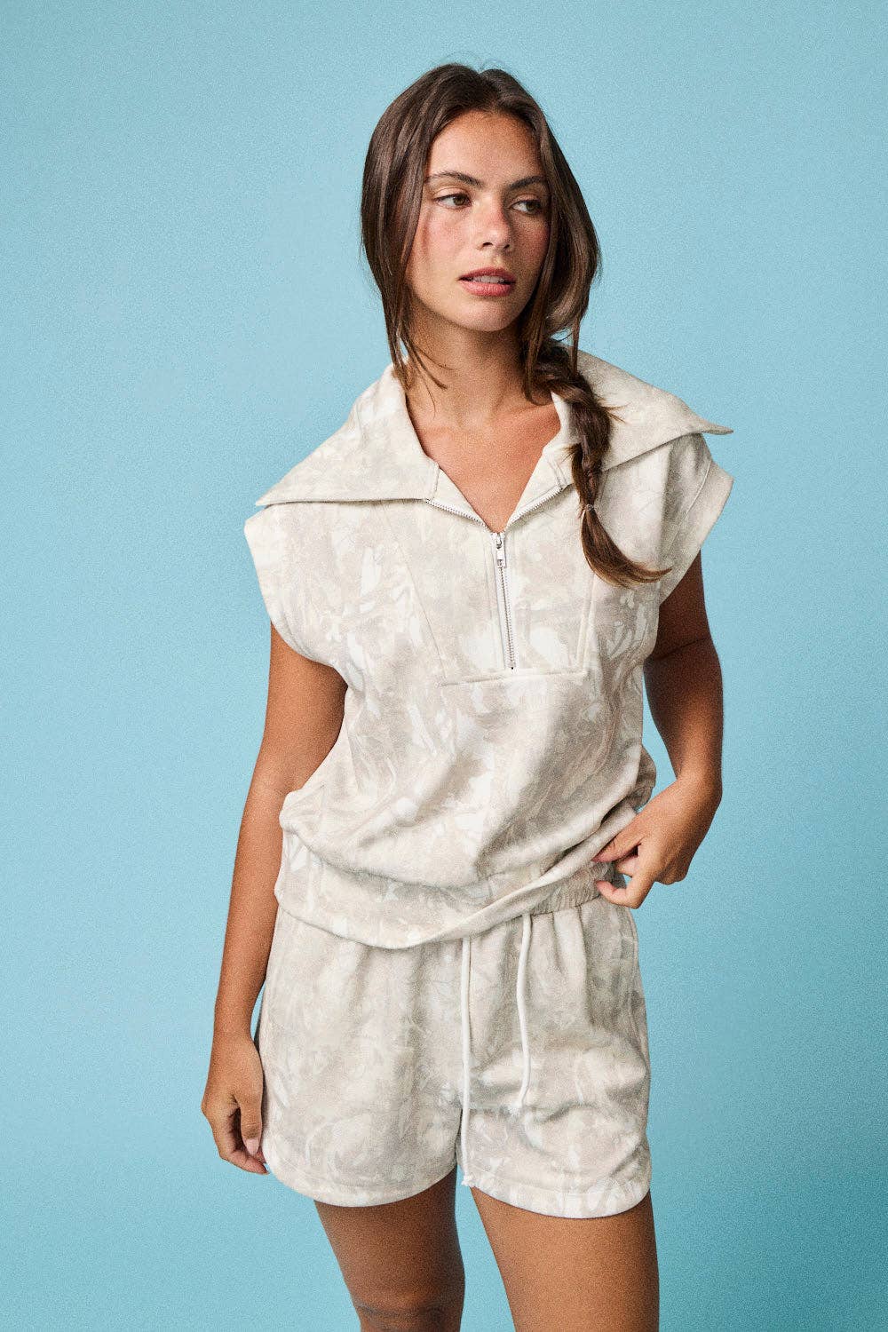 Camo Half Zip Top and Shorts Set