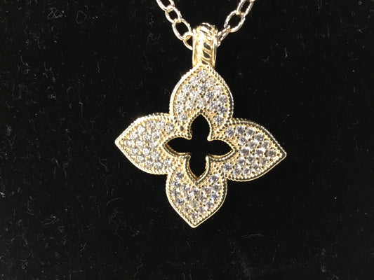 Gold Clover Pendant Necklace with Pave Crystal