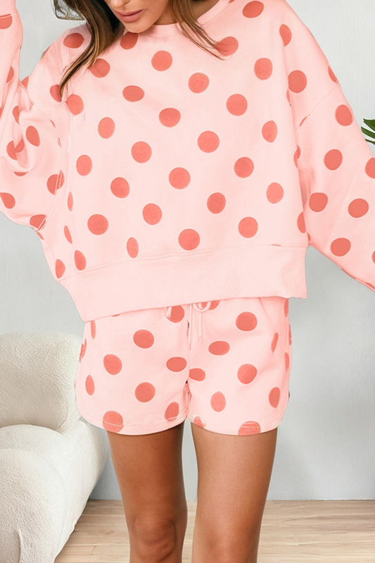 Polka Dot Pullover Drawstring Short Set (S-XL)