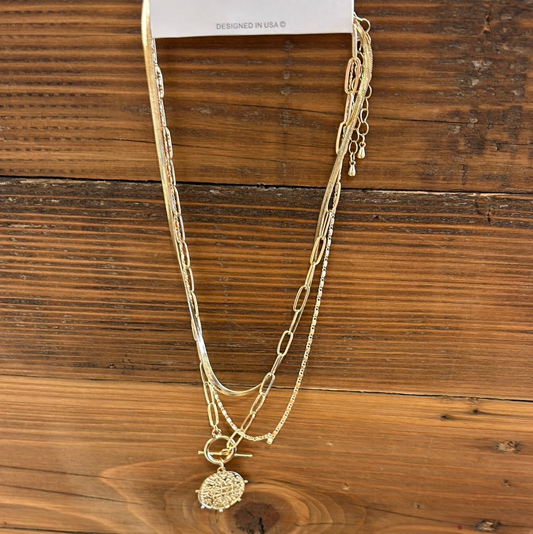 Coin necklace triple chain