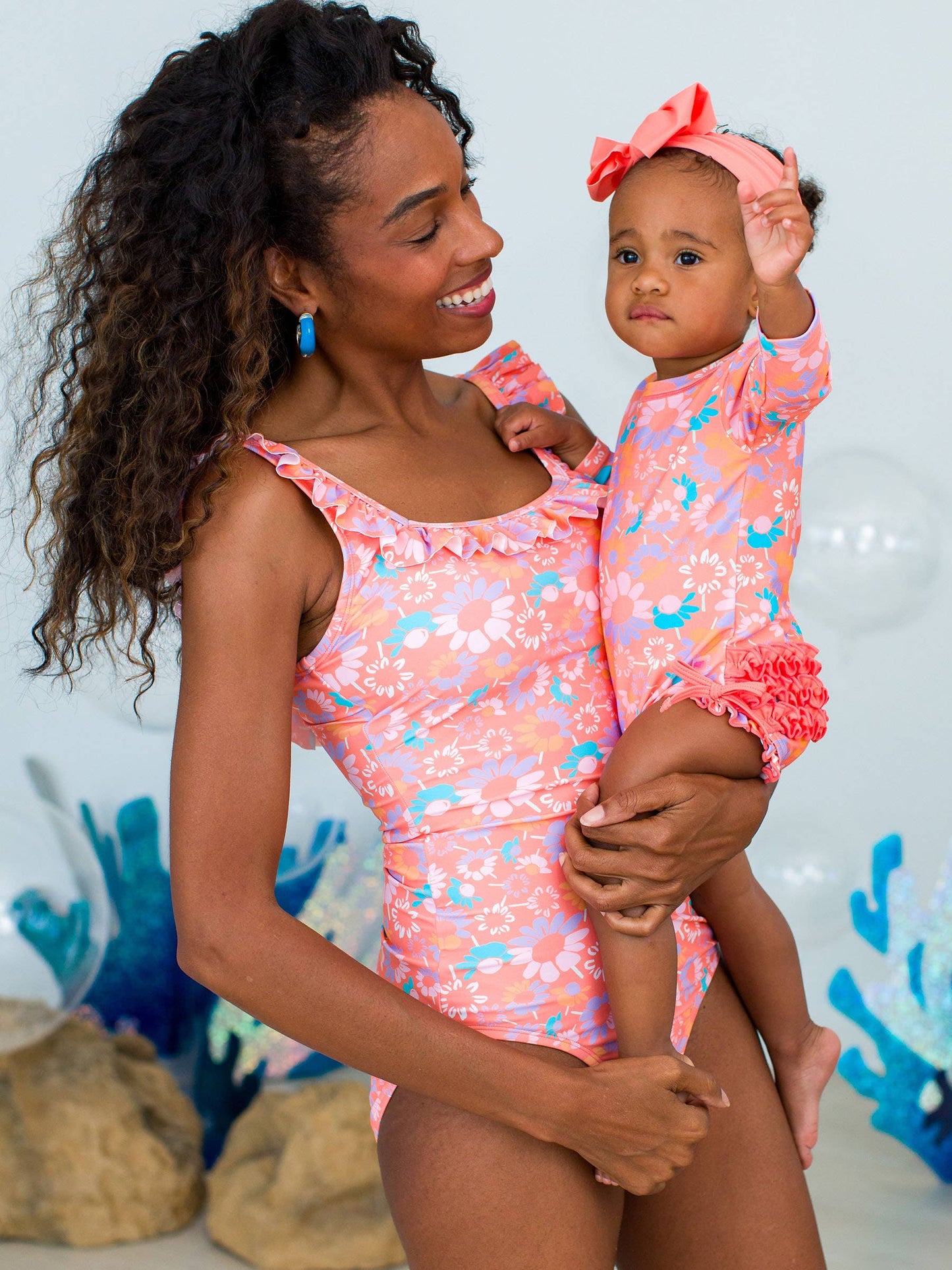 Coral Floral Ruffle One Piece Swimsuit