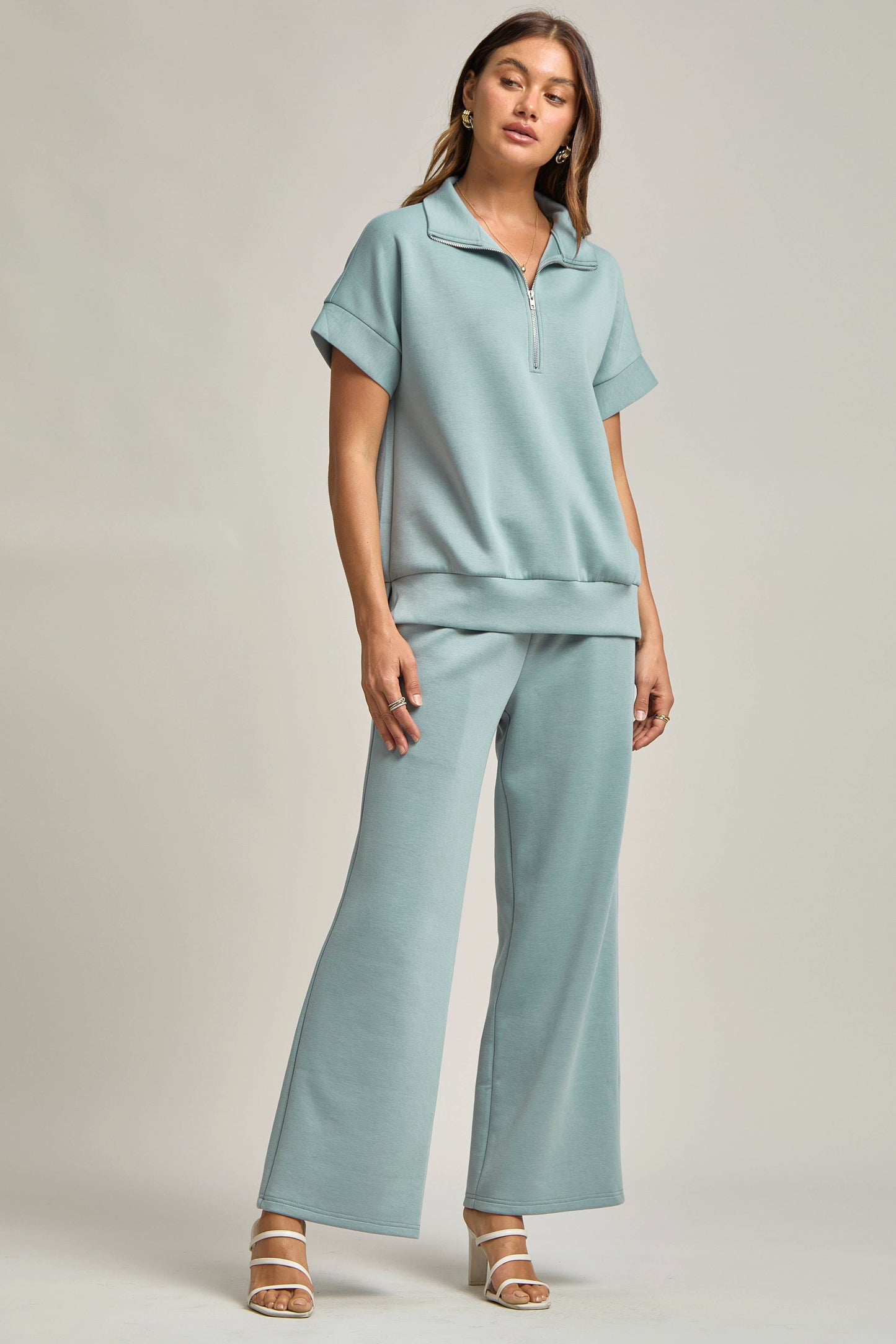 Dear Scarlett - Short Sleeve Quarter Zip + Pants Modal Set TRVSET-CATALINA