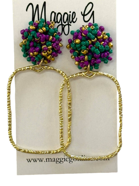 Gold Seed Bead Earring with Gold Hoop