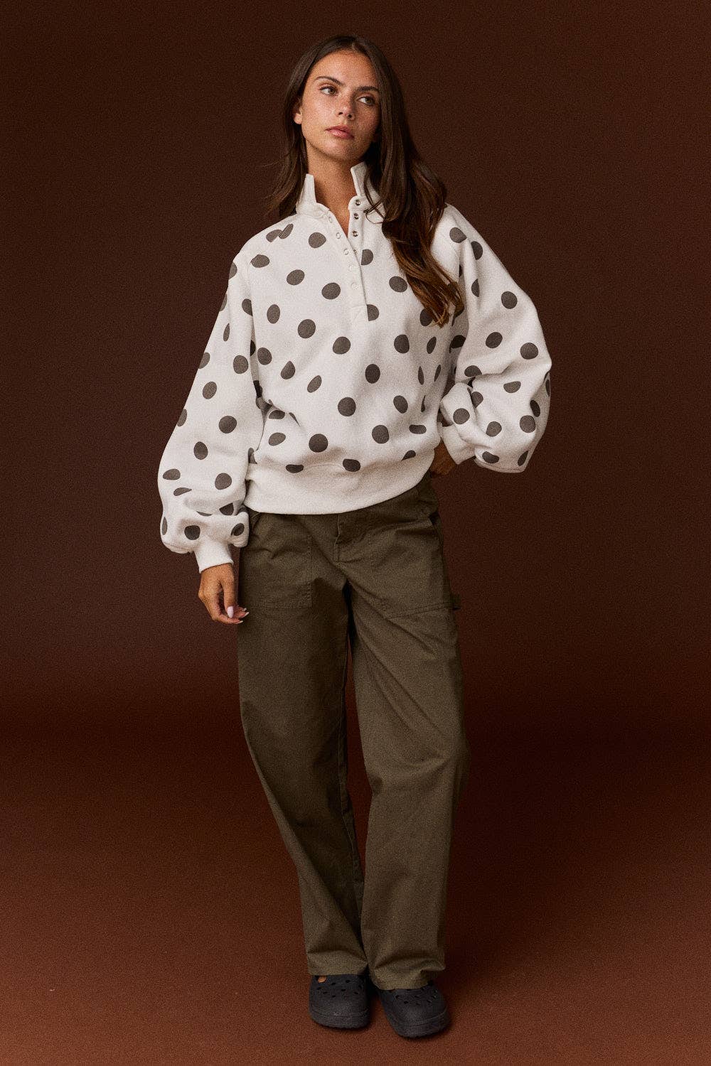 Women's Polka Dot Half-Snap Sweatshirt with Collar – Boutique Pullover