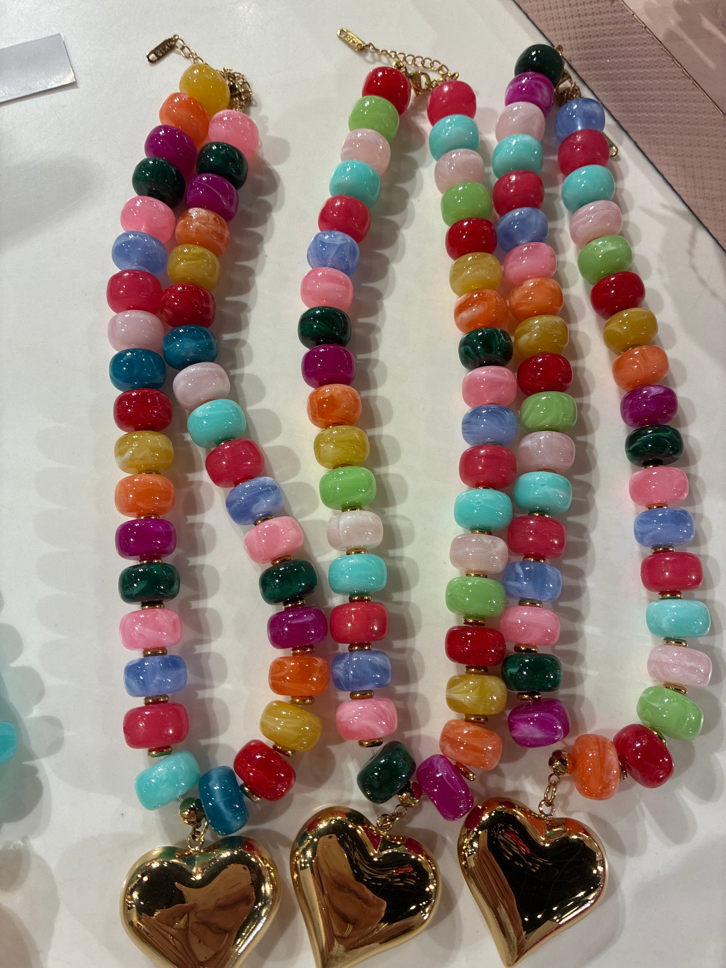 Marble Risen Beaded Heart Pendant Necklace