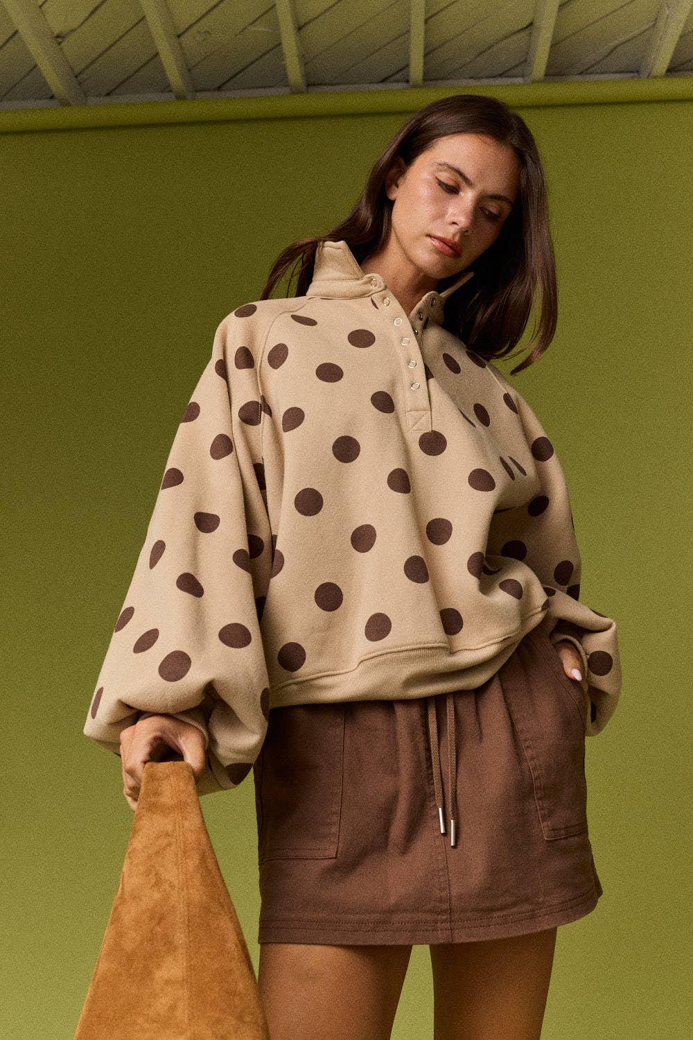 Women's Polka Dot Half-Snap Sweatshirt with Collar – Boutique Pullover